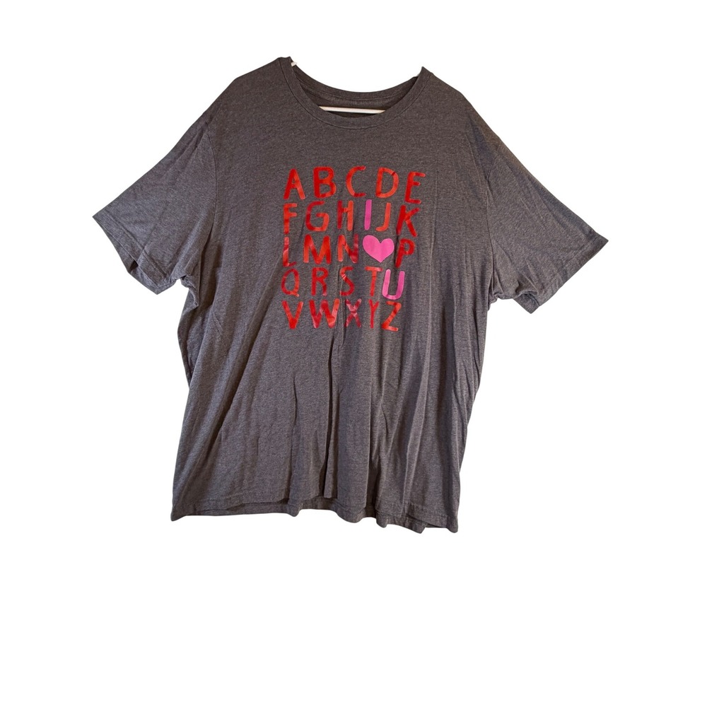 Charcoal Gray Alphabet I Heart U Graphic Tee Short Sleeve Crew Neck Plus Size